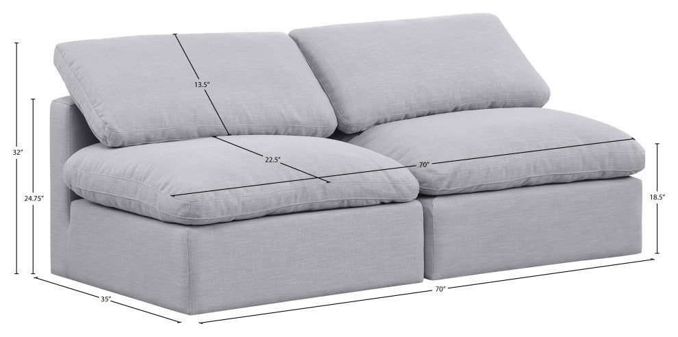 Indulge Upholstered Modular Sofa, Grey, 2-Piece: 2 Armless Chair, Down Stuffed Linen Textured Fabric