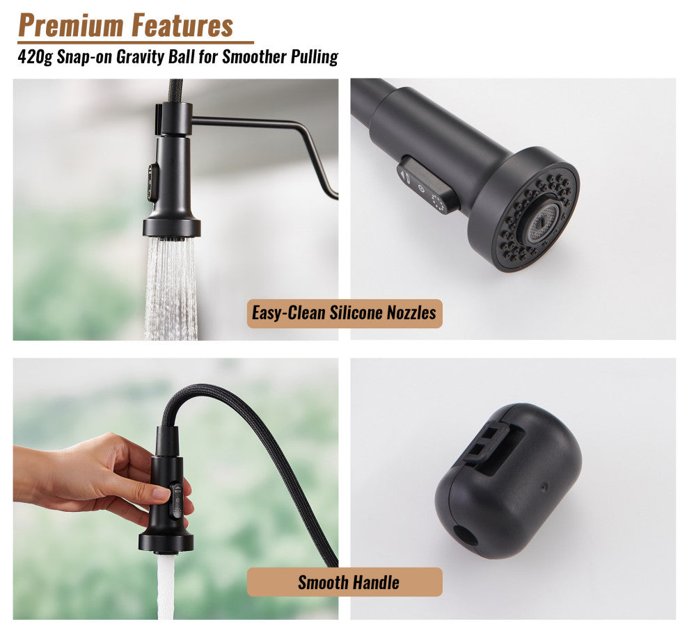 Single Handle Kitchen Faucet 1.8 GPM with Pull Down with Three Functions, Matte Black