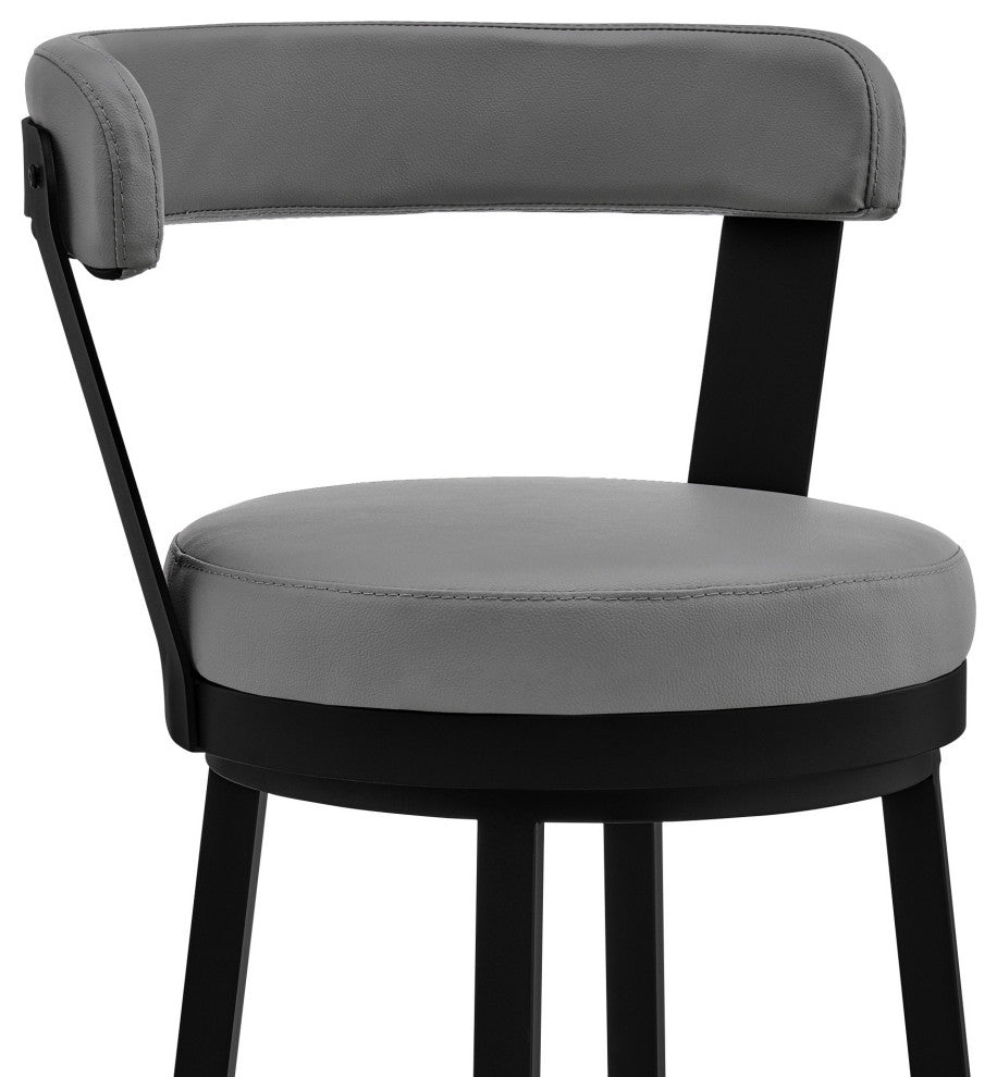 Bryant 26" Swivel Bar Stool, Black Finish and Gray Faux Leather