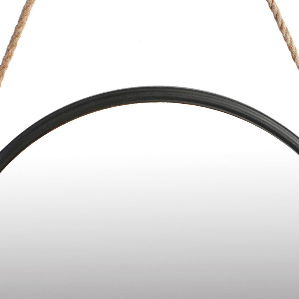Benzara BM285535 30" Accent Wall Mirror With Rope Hanger & Black Metal Frame