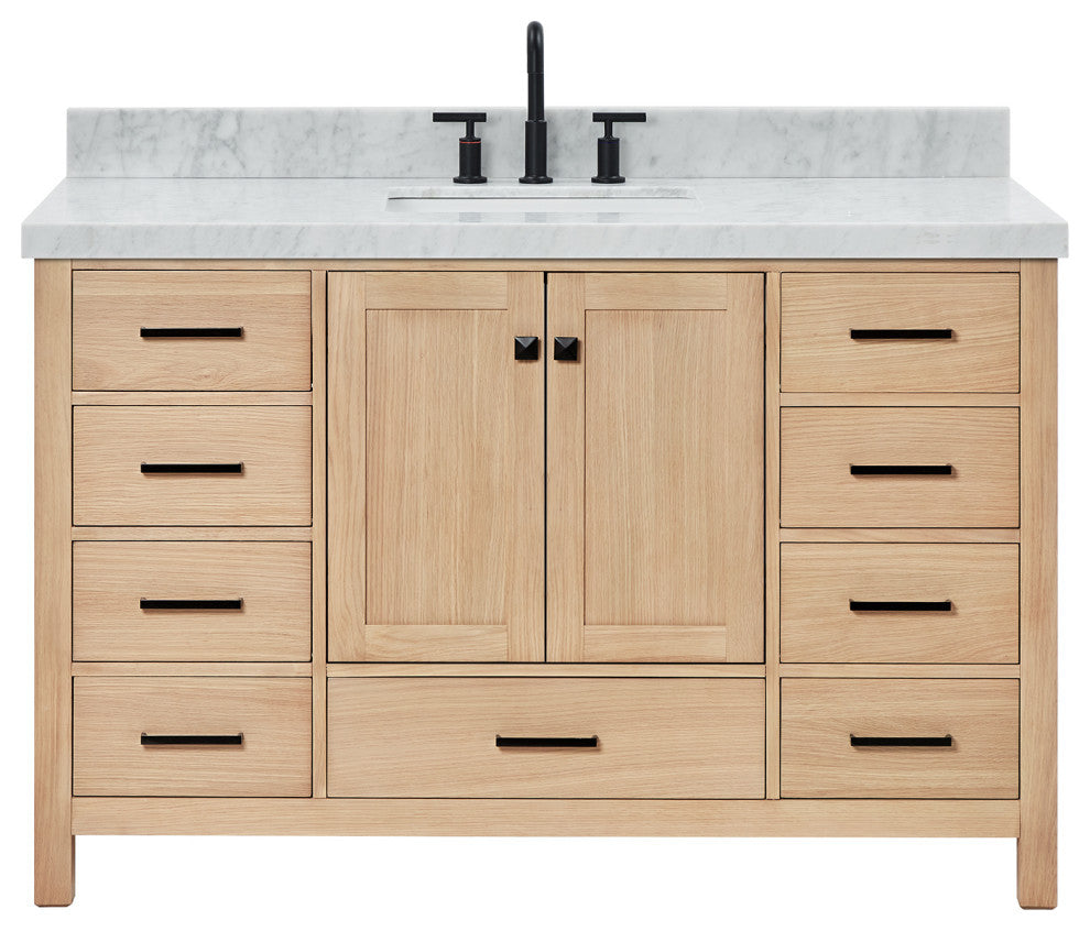 Cambridge 54" Single Bath Vanity With Italian Carrara Marble Top, Oak