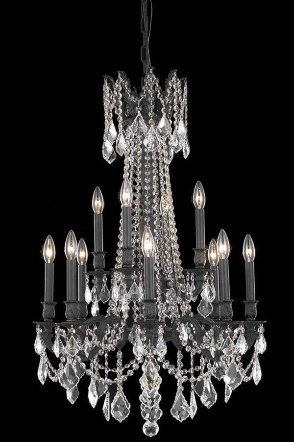 Elegant Rosalia Dining Room Light, Dark Bronze Finish With Royal Cut Crystal