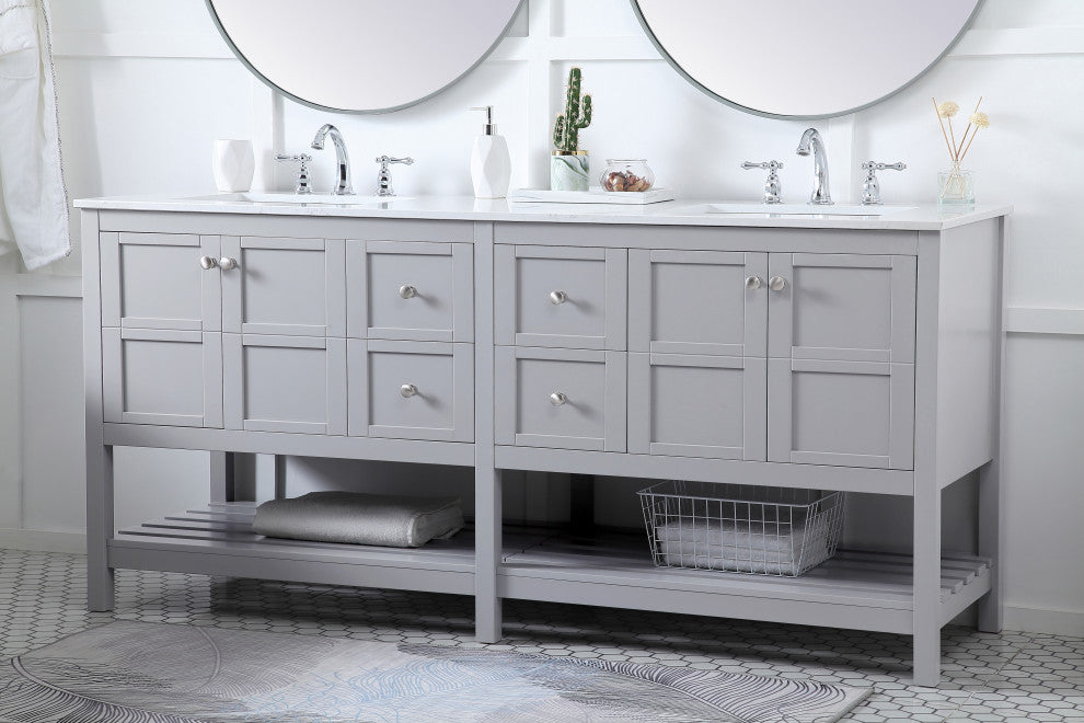 Grey 72" Double Sink Bathroom Vanity