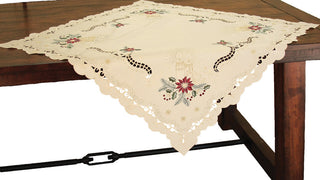 Golden Glow Embroidered Cutwork Christmas 36"x36" Table Topper