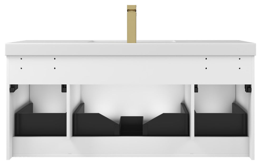 Floating Bathroom Vanity with Sink, Wall Mounted Vanity, White, 48" W/ Single Sink