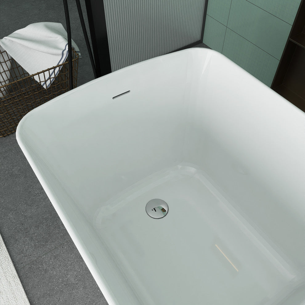 49" W x 28" D Acrylic Freestanding Soaking Sit-in Design Bathtub, White.