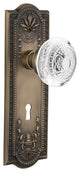 Meadows Plate Interior Mortise Crystal Egg and Dart Knob, Antique Brass, 2.25"