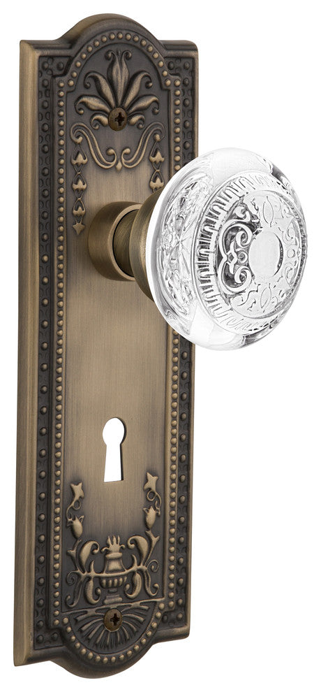 Meadows Plate Interior Mortise Crystal Egg and Dart Knob, Antique Brass, 2.25"