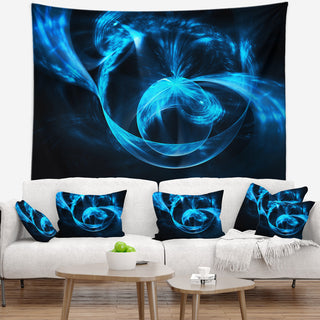 Fractal 3D Circled Blue Waves Contemporary Wall Tapestry, 60"x50"