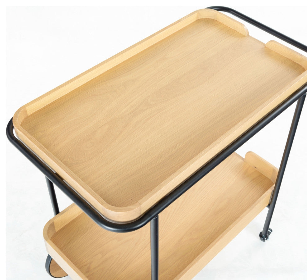 Safavieh Couture Malek Wood 2 Shelf Bar Cart, Natural/Black