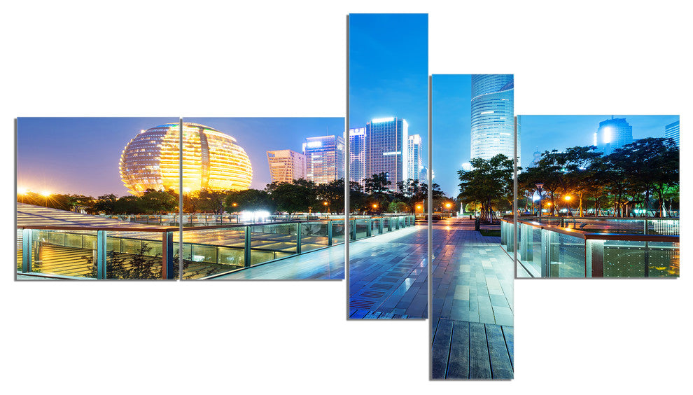 China Hangzhou Skyscrapers, Cityscape Canvas Art Print, 60"x32", 5 panels