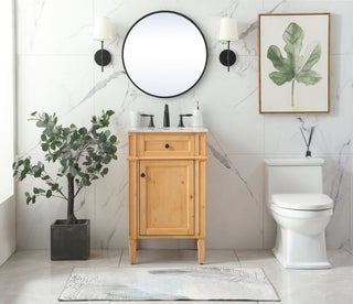 Home Living Vanity with Carrara White Marble Countertop, Natural Wood, 21", Single Sink