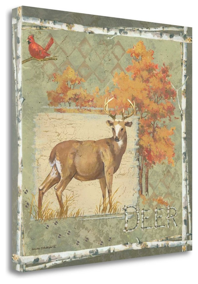 "Deer On Green" By Anita Phillips, Giclee Print on Gallery Wrap Canvas