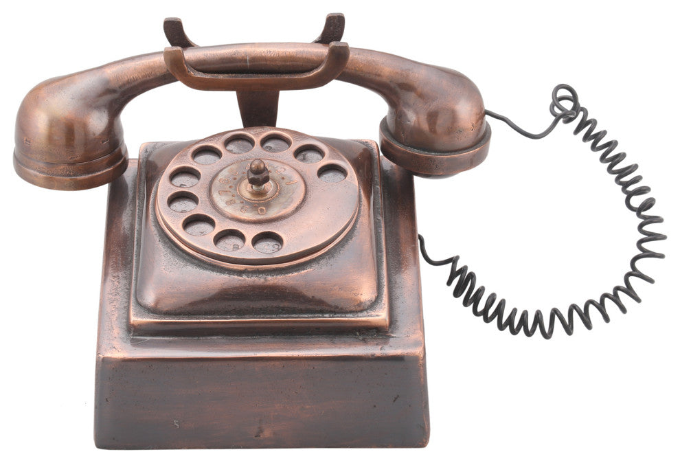 Retro Rotary Phone Table Top Dcor - Brown