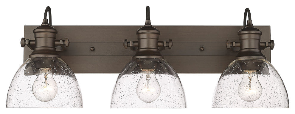Hines 3-Light Bath Vanity, Rubbed Bronze, Seeded Glass