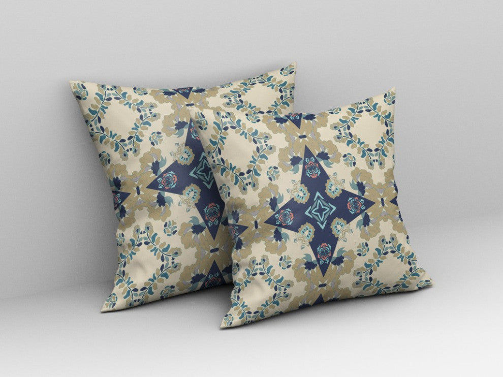 18" Sand Navy Diamond Star Indoor Outdoor Zippered Throw Pillow