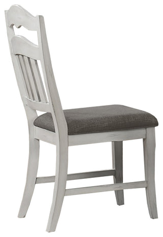 Set of 2 Dining Chairs With Slatted Back, Antique White