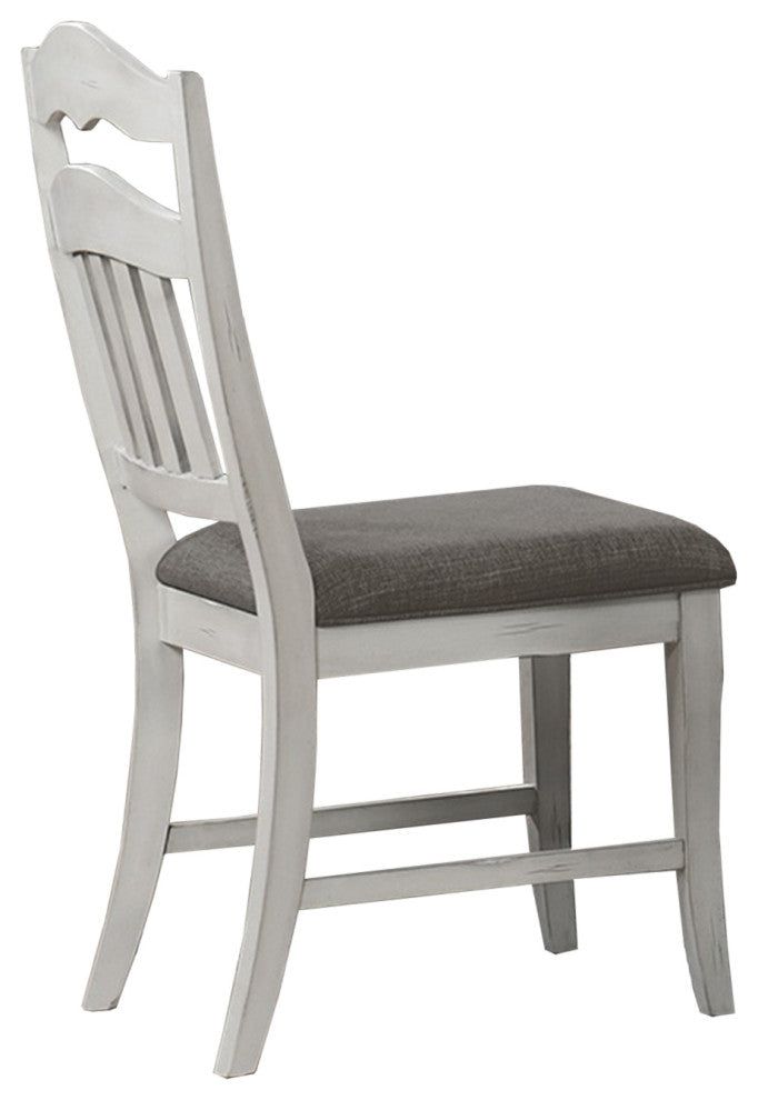 Set of 2 Dining Chairs With Slatted Back, Antique White