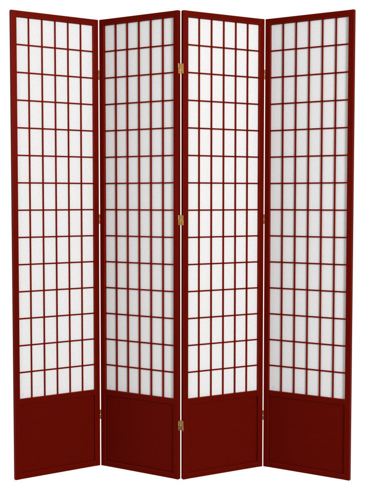 7'' Tall Window Pane Shoji Screen, Rosewood, 4 Panels