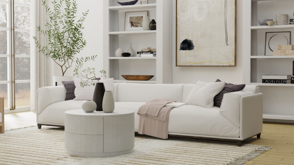 Christa 2-Drawer 30" Round Coffee Table, Whitewash