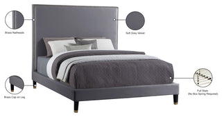 Harlie Velvet Upholstered Bed, Gray, Queen