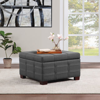 Detour Strap Square Storage Ottoman, Charcoal Fabric