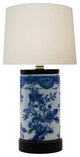 Blue and White Floral Bird Lamp, 15"