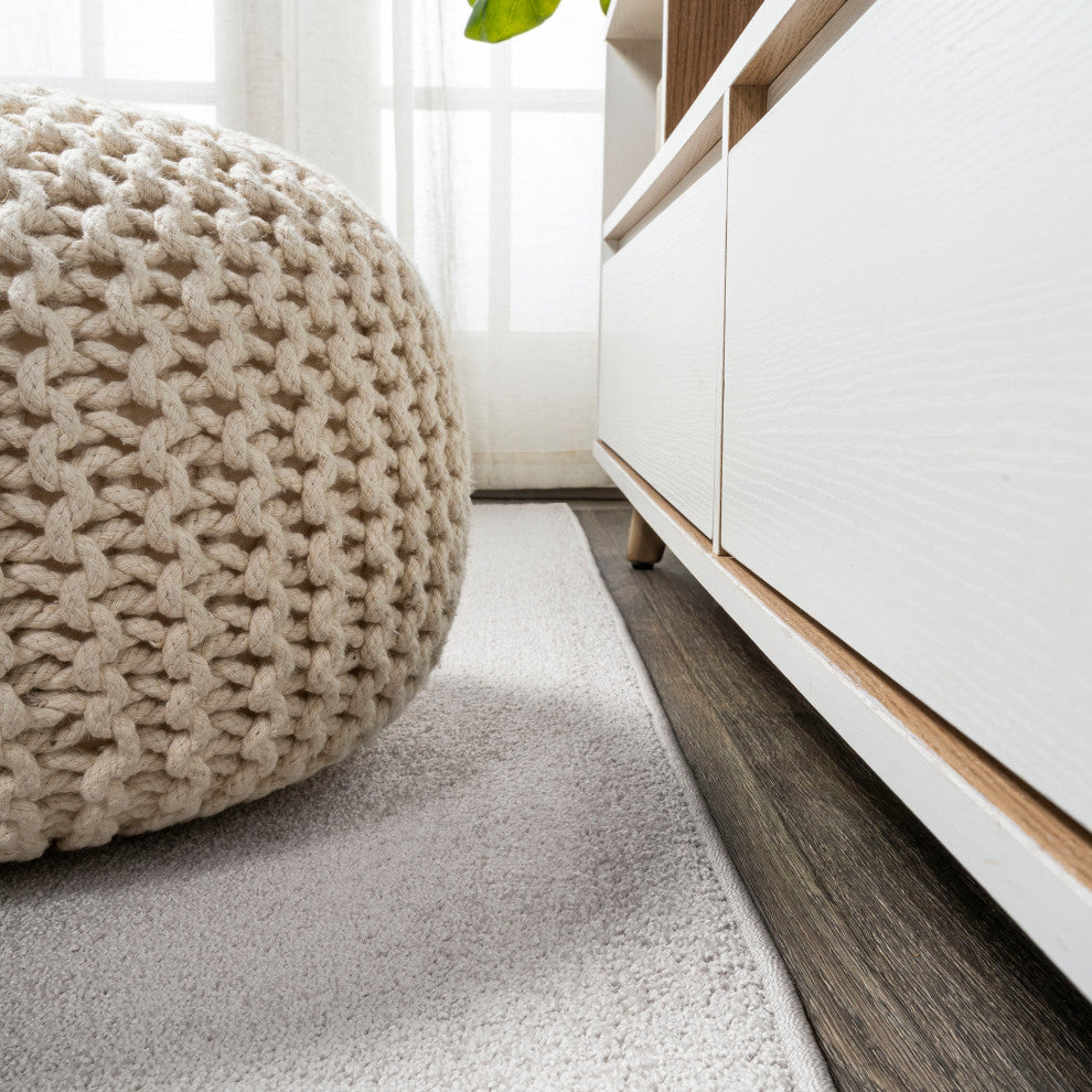 Haze Solid Low-Pile Runner Rug, Ivory, 5 X 8
