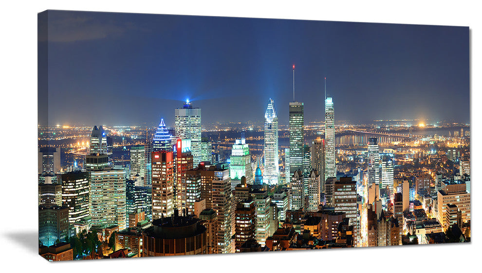 Montreal at Dusk Panorama, Landscape Canvas Art Print, 32"x16"