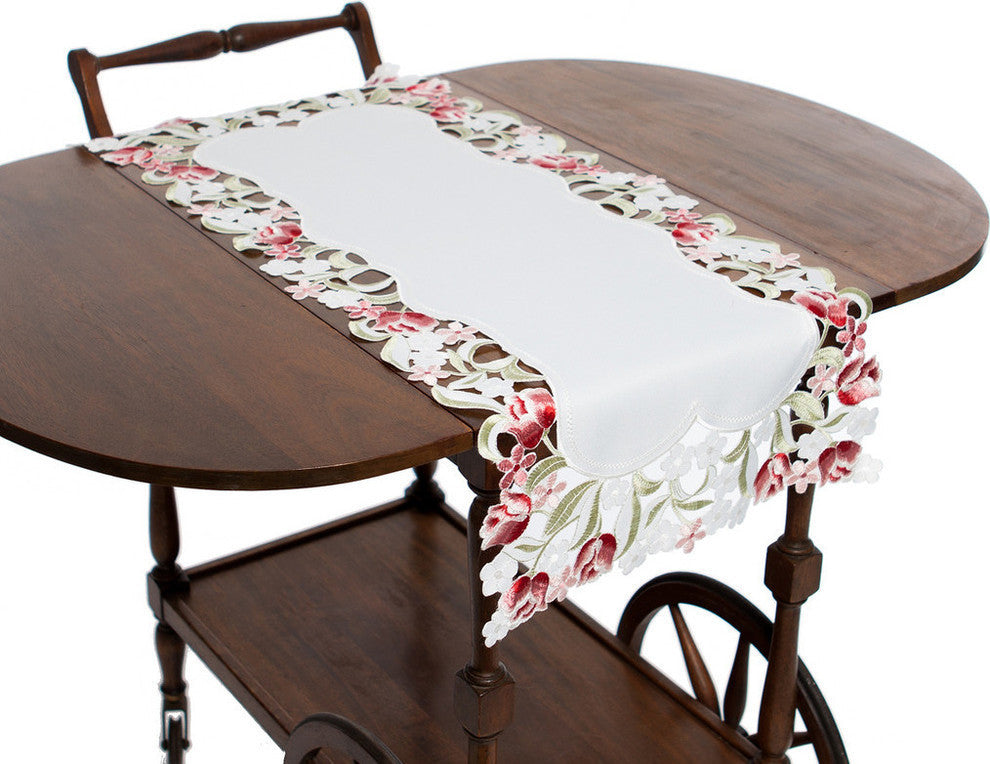 Lush Rosette Embroidered Cutwork Table Runner, 15"x70"