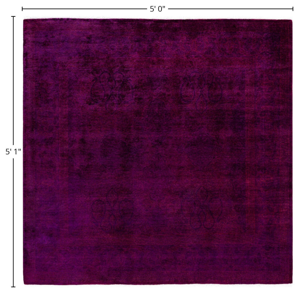Overdyed One-of-a-Kind Hand-Knotted Area Rug Purple, 5' 0" x 5' 1"