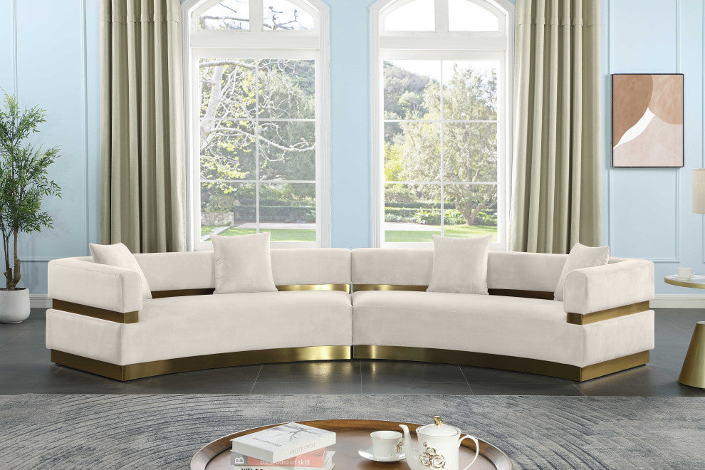 Belsa Velvet Upholstered 2pc. Sectional, Cream