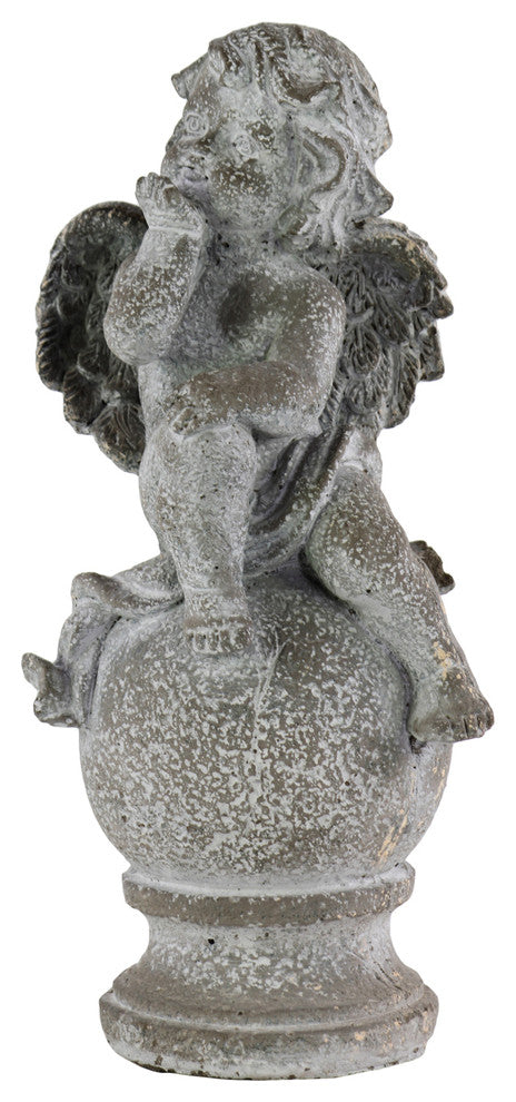 Cement Sitting Cherub With Head on Hand Sculpture