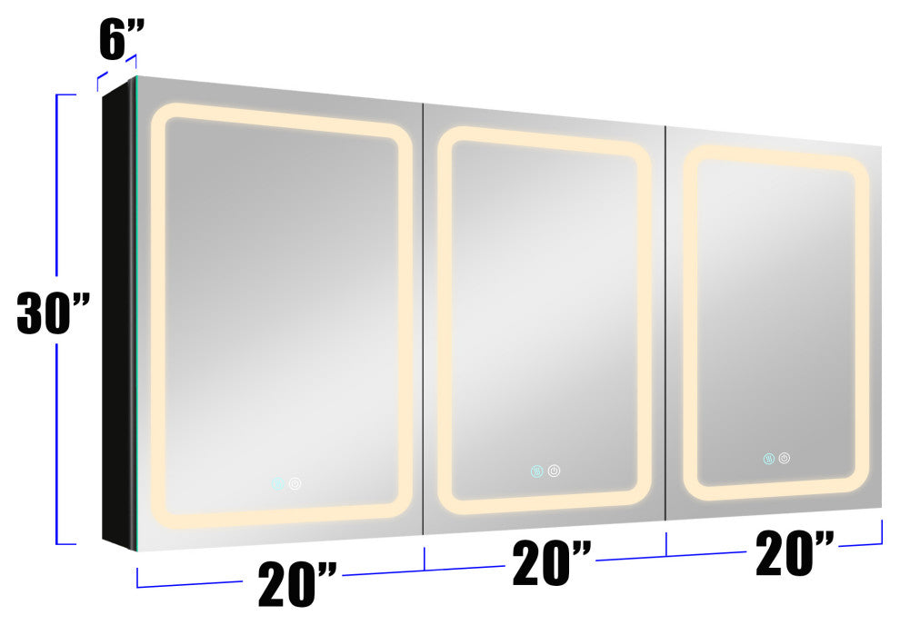 60" W x 30" H Aluminum Surface Mount Medicine Cabinet, Shelves