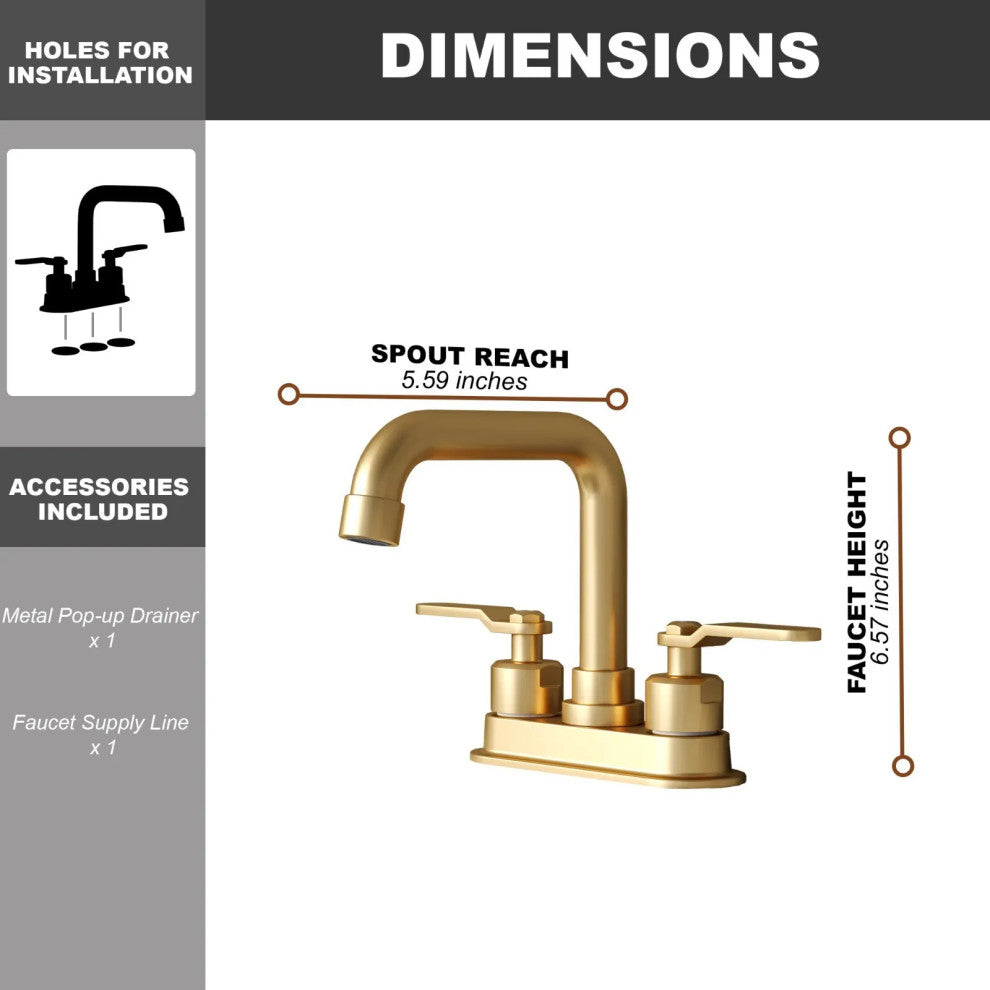 Bathroom Sink Faucets 2 Handle Centerset Faucets for 3 Hole Drain Brushed Gold