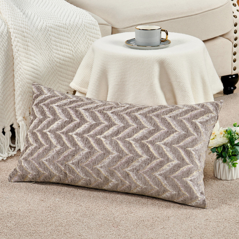 Jacquard Chenille Pillow Covers, 2-Piece Set, Light Brown, 14"x26"