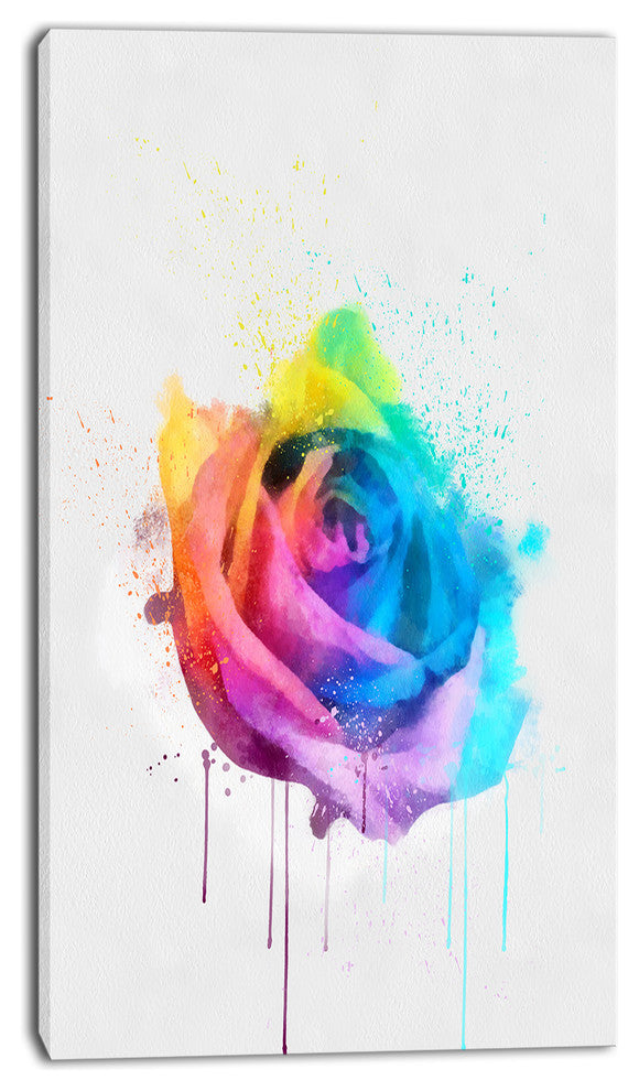 Multicolor Watercolor Rose Flower, Floral Canvas Art Print, 16"x32"