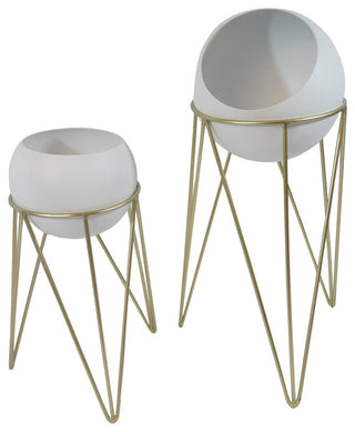 Mid Century Stand, Planter, White, Set of 2