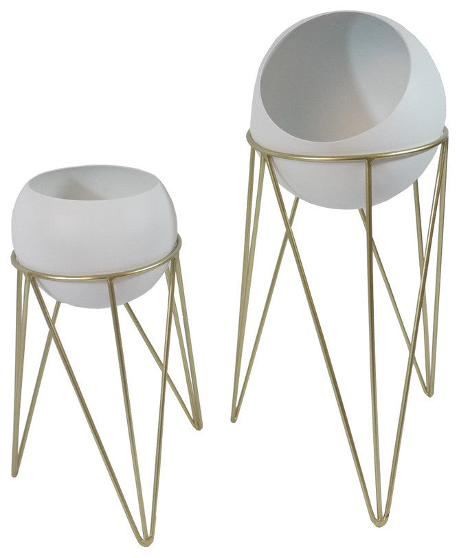 Mid Century Stand, Planter, White, Set of 2