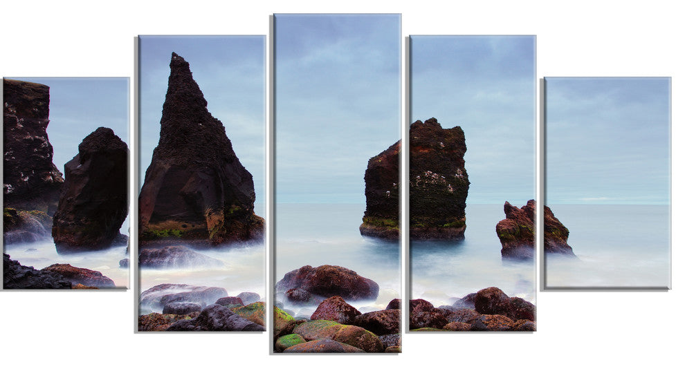 "Sharp Rocky Coastline Raykjanes" Wall Art, 60"x32", 5-Panels