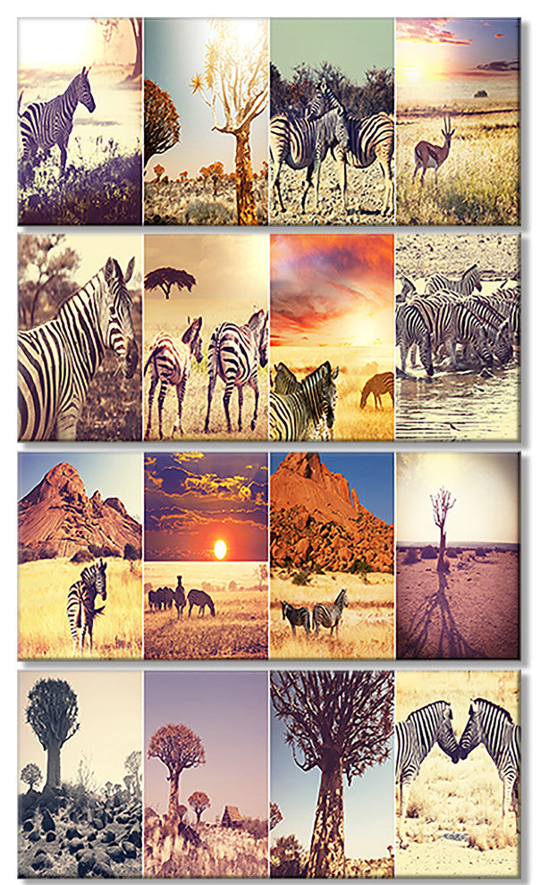 African Wildlife and Nature Collage, Landscape Canvas Print, 28"x48", 4 Panels