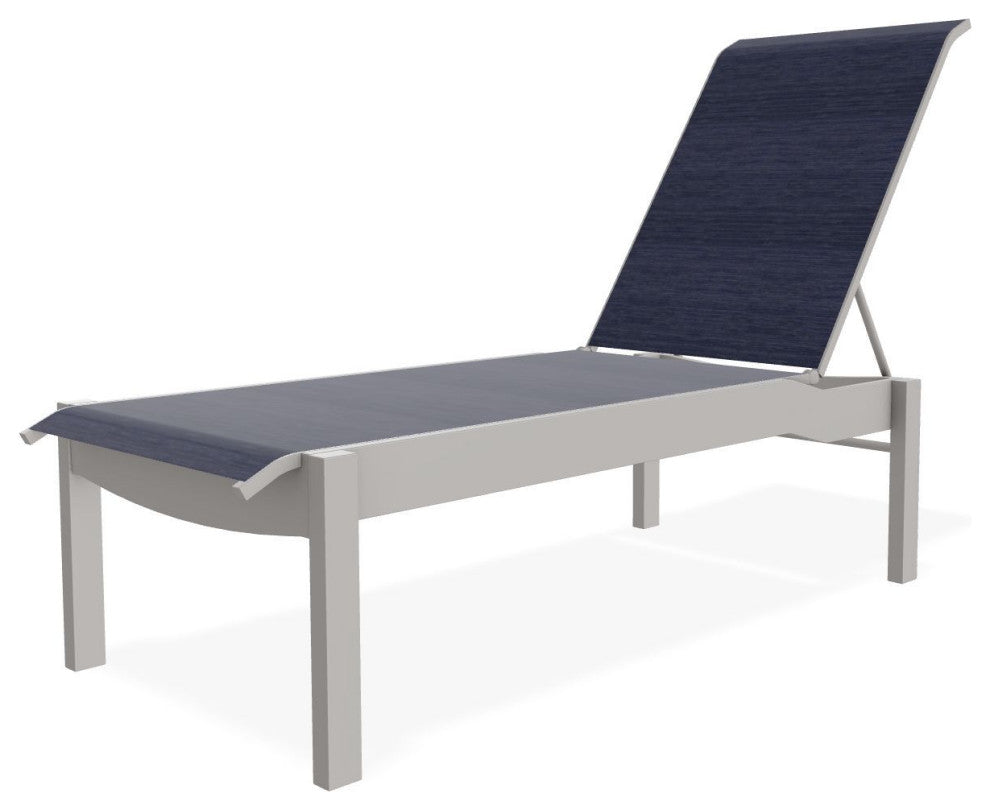 Leeward Sling Stackable Outdoor Chaise Lounge, Collect Indigo/Warm Gray
