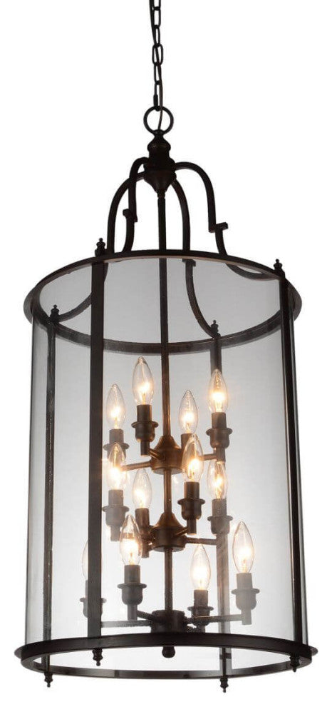 12 Light 17" Drum Shade Chandelier, Oil Rubbed Bronze With Clear Glass