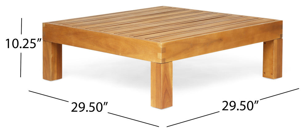 Keith Outdoor Right Arm Loveseat and Coffee Table Set, Red/Teak