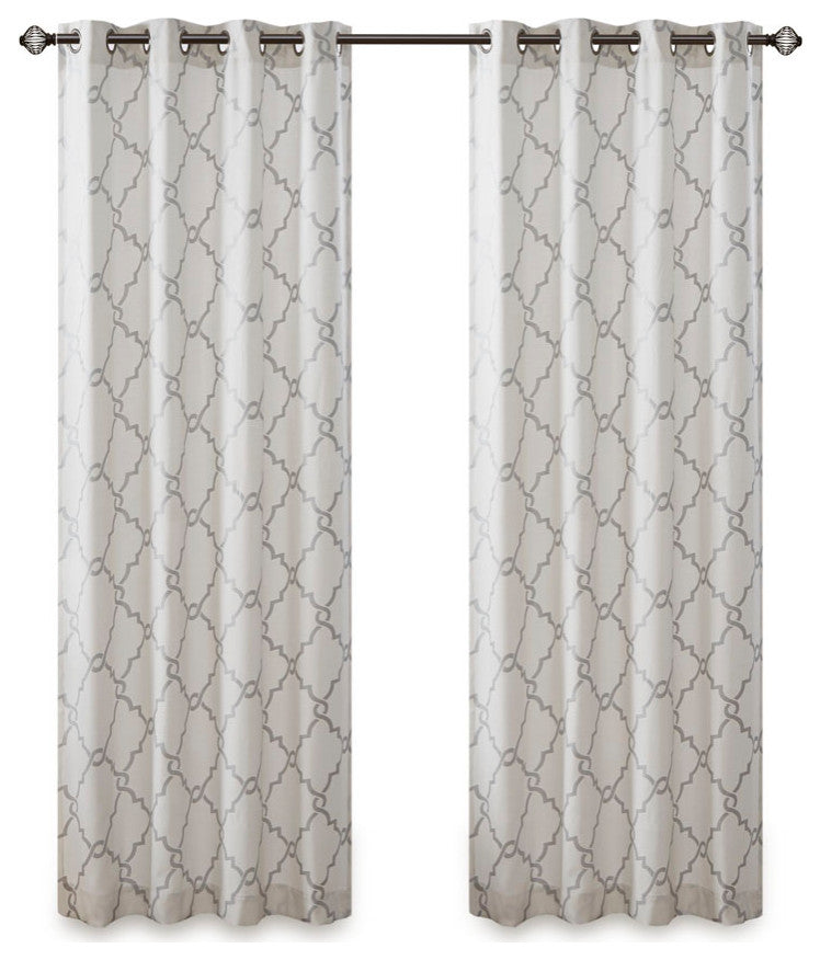 Madison Park Saratoga Fretwork Print Grommet Top Window Curtain Panel, Ivory