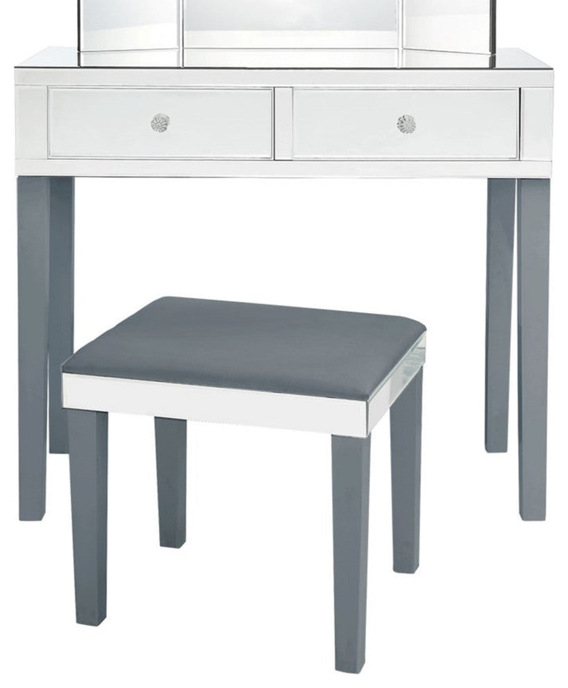 Venecia Mirrored 2-Drawer Vanity Table with Stool Set, Grey