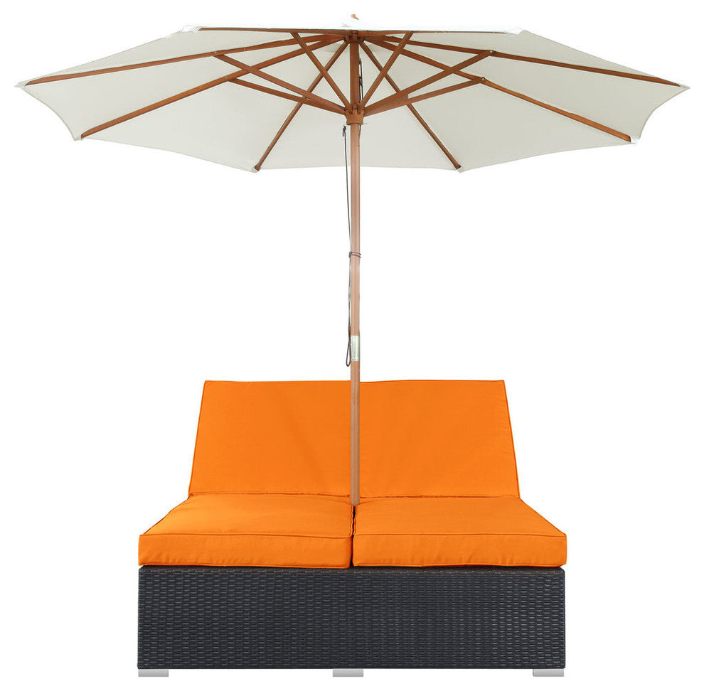 Modern Contemporary Outdoor Patio Rattan and Wicker Chaise Sofa Orange