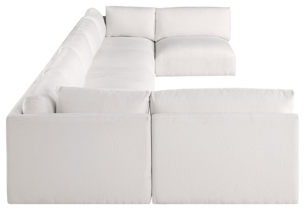 Ease Polyester Upholstered U-Shaped Modular Sectional, Cream, 7 Piece: 2 Corner, 5 Armless