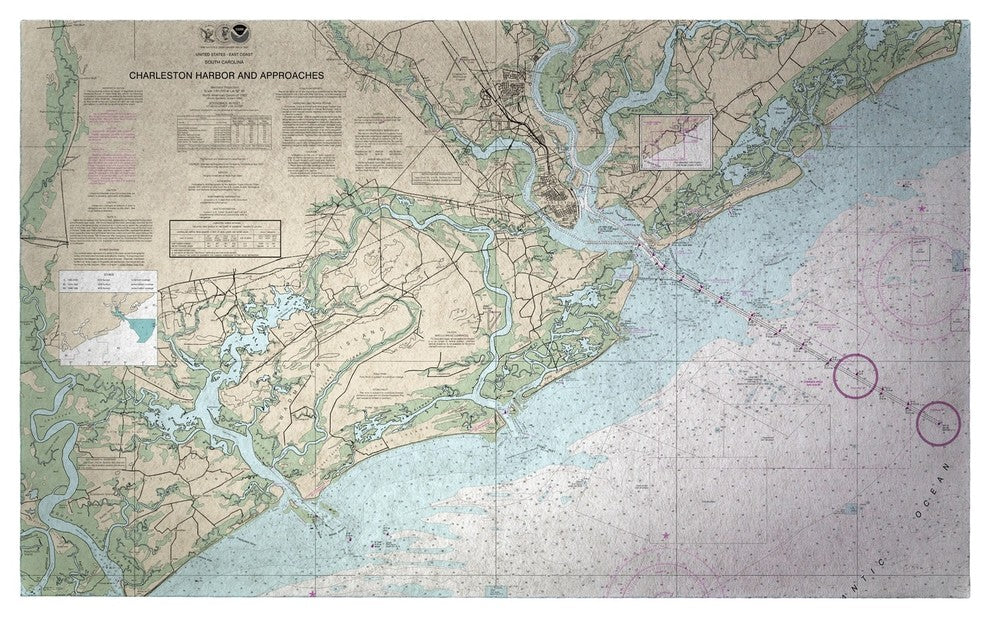 Betsy Drake Charleston Harbor and Approaches, SC Nautical Map Large Door Mat
