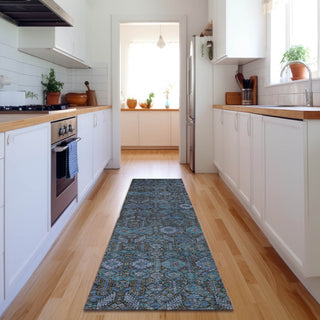 Premium Machine Washable Mayfield AMF574 Teal 2'3" x 7'6" Runner Rug